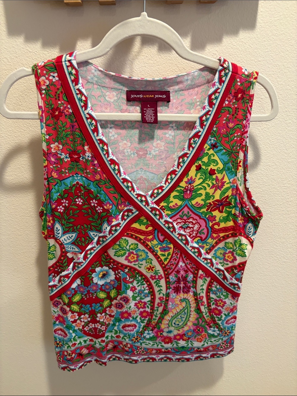 Jones New York Red Floral Paisley Sleeveless Wrap Tank